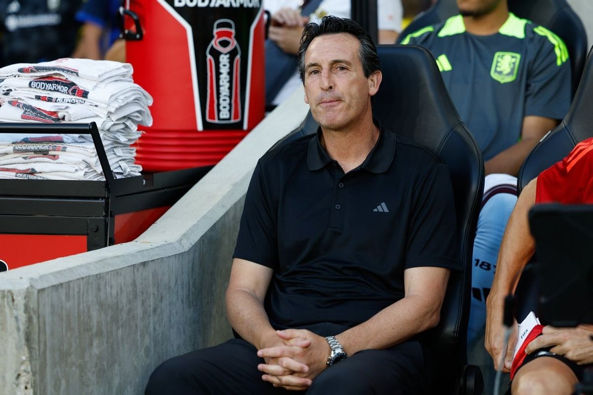Jul 27, 2024; Columbus, Ohio, USA; Aston Villa manager Unai Emery before the Leagues Cup Showcase game against the Columbus Crew at Lower.com Field. Mandatory Credit: Graham Stokes-Imagn Images