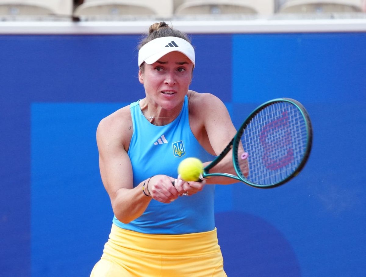 Jul 30, 2024; Paris, France; Elina Svitolina (UKR) during a third round tennis match against Barbora Krejcikova (CZE) during the Paris 2024 Olympic Summer Games at Stade Roland Garros. Mandatory Credit: Kirby Lee-Imagn Images
