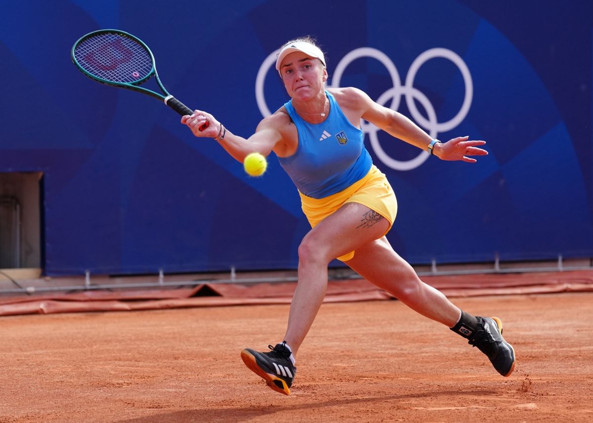 Jul 30, 2024; Paris, France; Elina Svitolina (UKR) during a third round tennis match against Barbora Krejcikova (CZE) during the Paris 2024 Olympic Summer Games at Stade Roland Garros. Mandatory Credit: Kirby Lee-Imagn Images