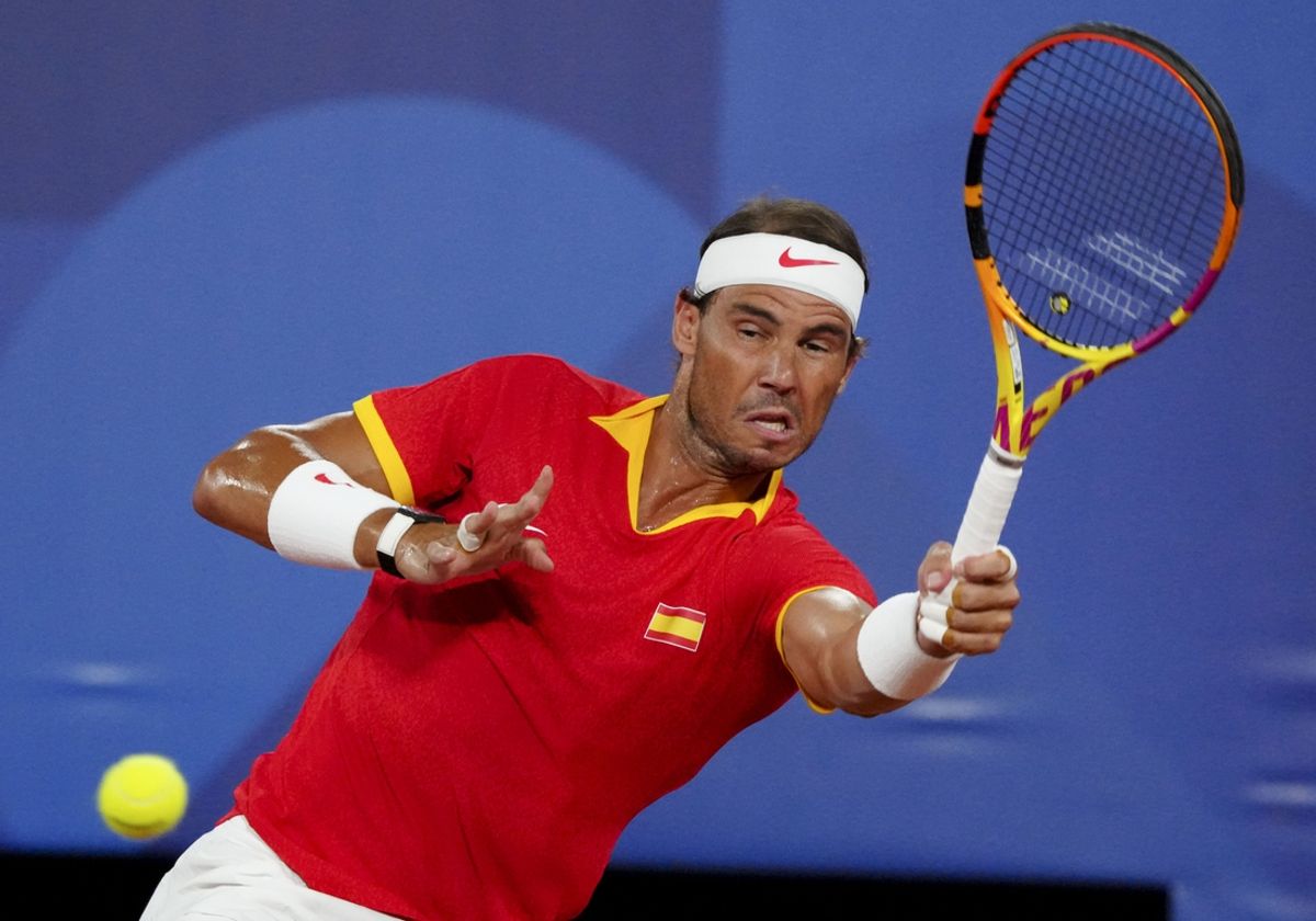 Jul 31, 2024; Paris, France; Rafael Nadal (Spain) during the Paris 2024 Olympic Summer Games at Stade Roland Garros. Mandatory Credit: Kirby Lee-USA TODAY Sports