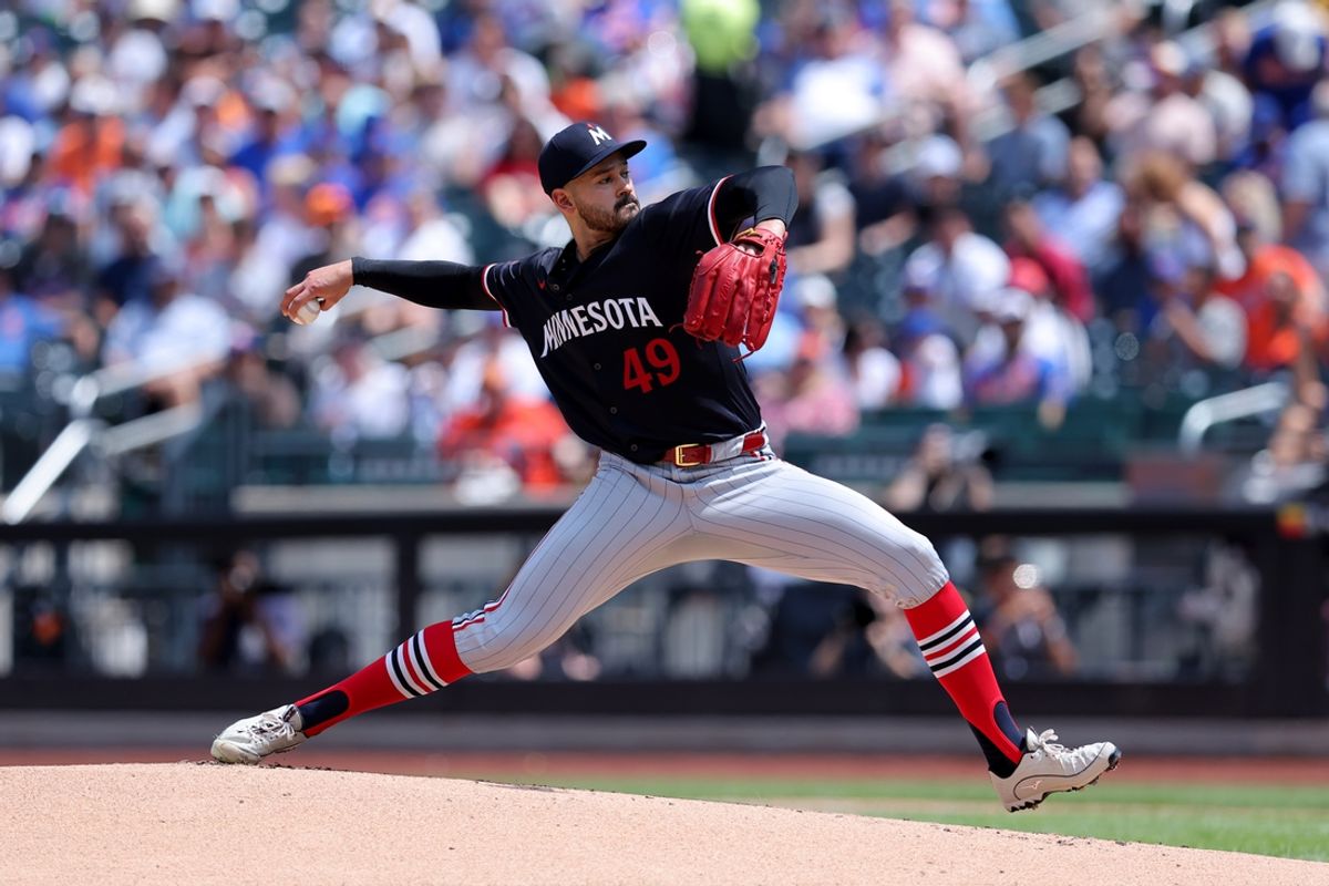 Jul 31, 2024; New York City, New York, USA; Minnesota Twins starting pitcher Pablo Lopez (49) pitches against the New York Mets during the first inning at Citi Field. Mandatory Credit: Brad Penner-USA TODAY Sports