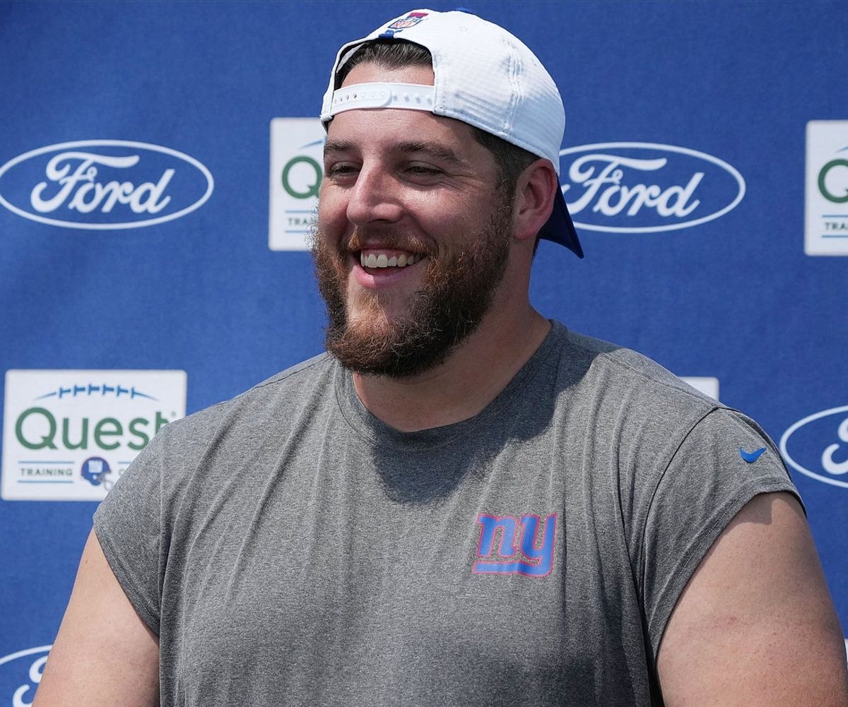 East Rutherford, NJ -- August 1, 2024 -- Offensive lineman, Greg Van Roten after practice today at training camp for the New York Giants.