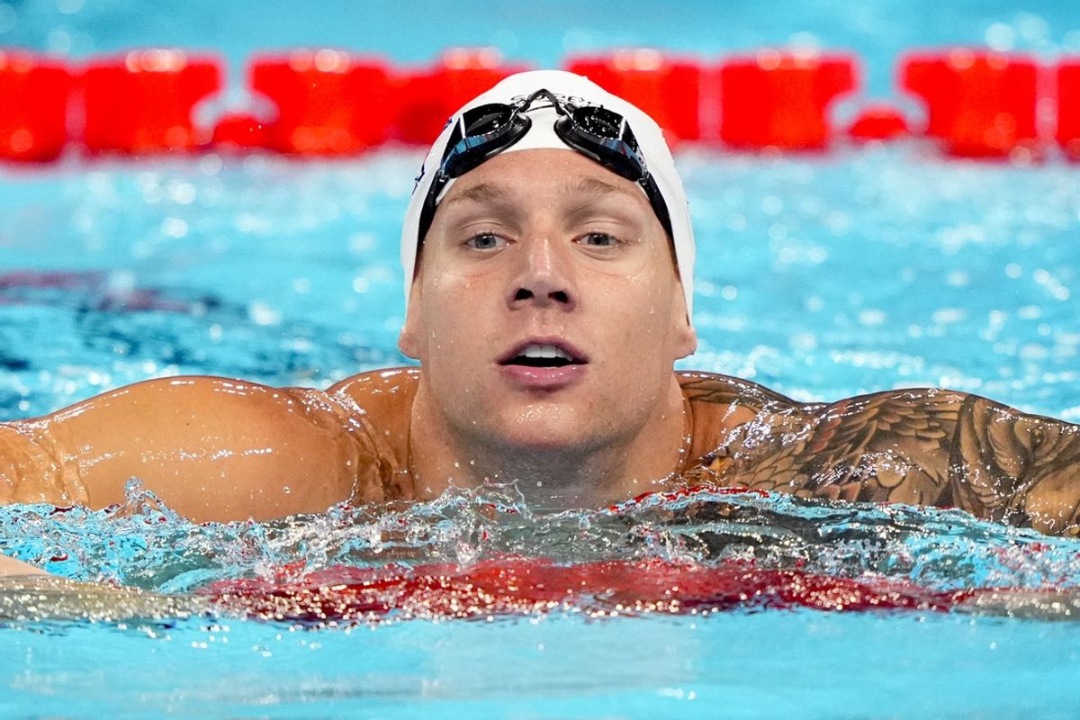 Aug 2, 2024; Nanterre, France; Caeleb Dressel (USA) in the men’s 100-meter butterfly preliminary heats during the Paris 2024 Olympic Summer Games at Paris La Défense Arena. Mandatory Credit: Rob Schumacher-USA TODAY Sports
