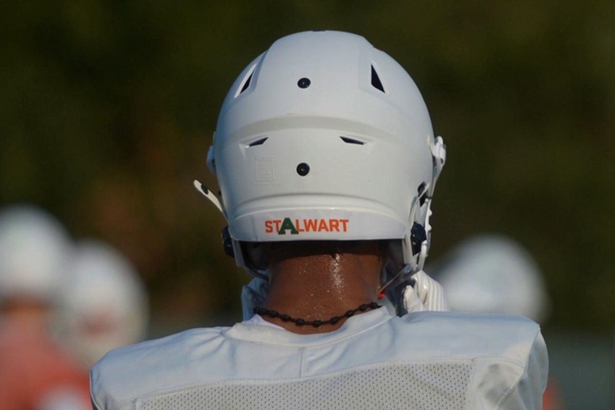The Aggie 'A' on the back of Colorado State football helmets during practice on Friday, Aug. 2, 2024.