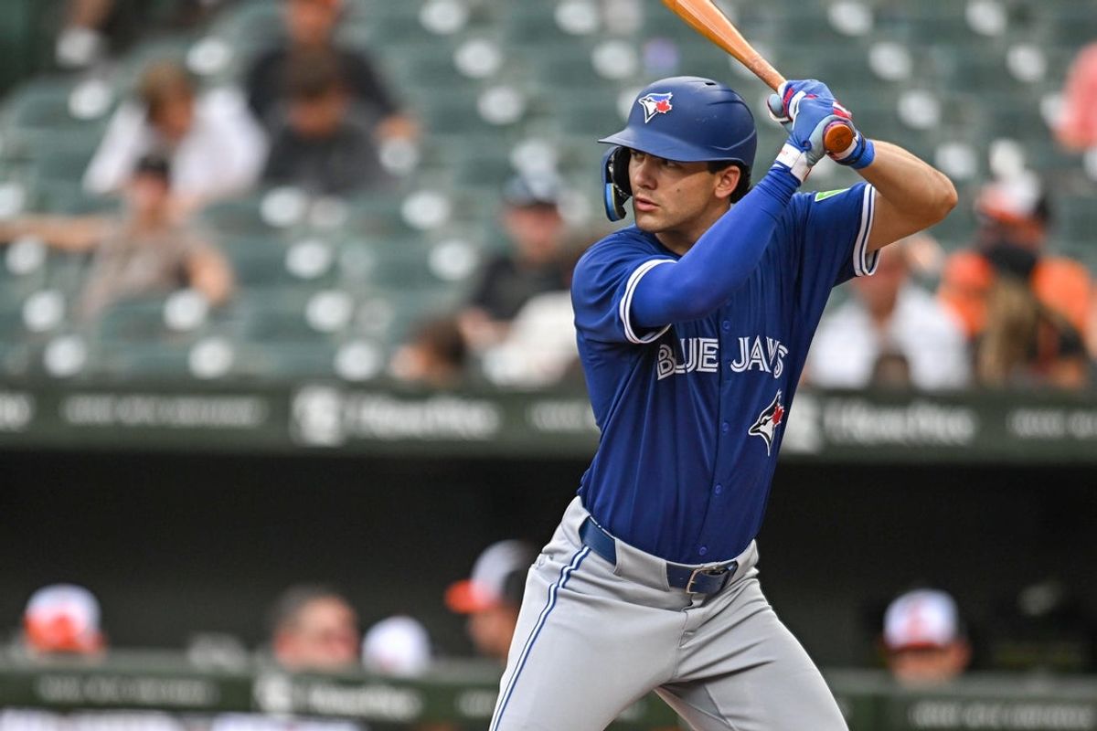 Jul 31, 2024; Baltimore, Maryland, USA; Toronto Blue Jays outfielder Joey Loperfido (9) at bat during the seventh inning against the Baltimore Orioles at Oriole Park at Camden Yards. Mandatory Credit: Reggie Hildred-Imagn Images