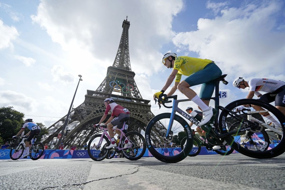Cyclists compete in the Paris 2024 Olympic Summer Games. Mandatory Credit: Andrew P. Scott-Imagn Images