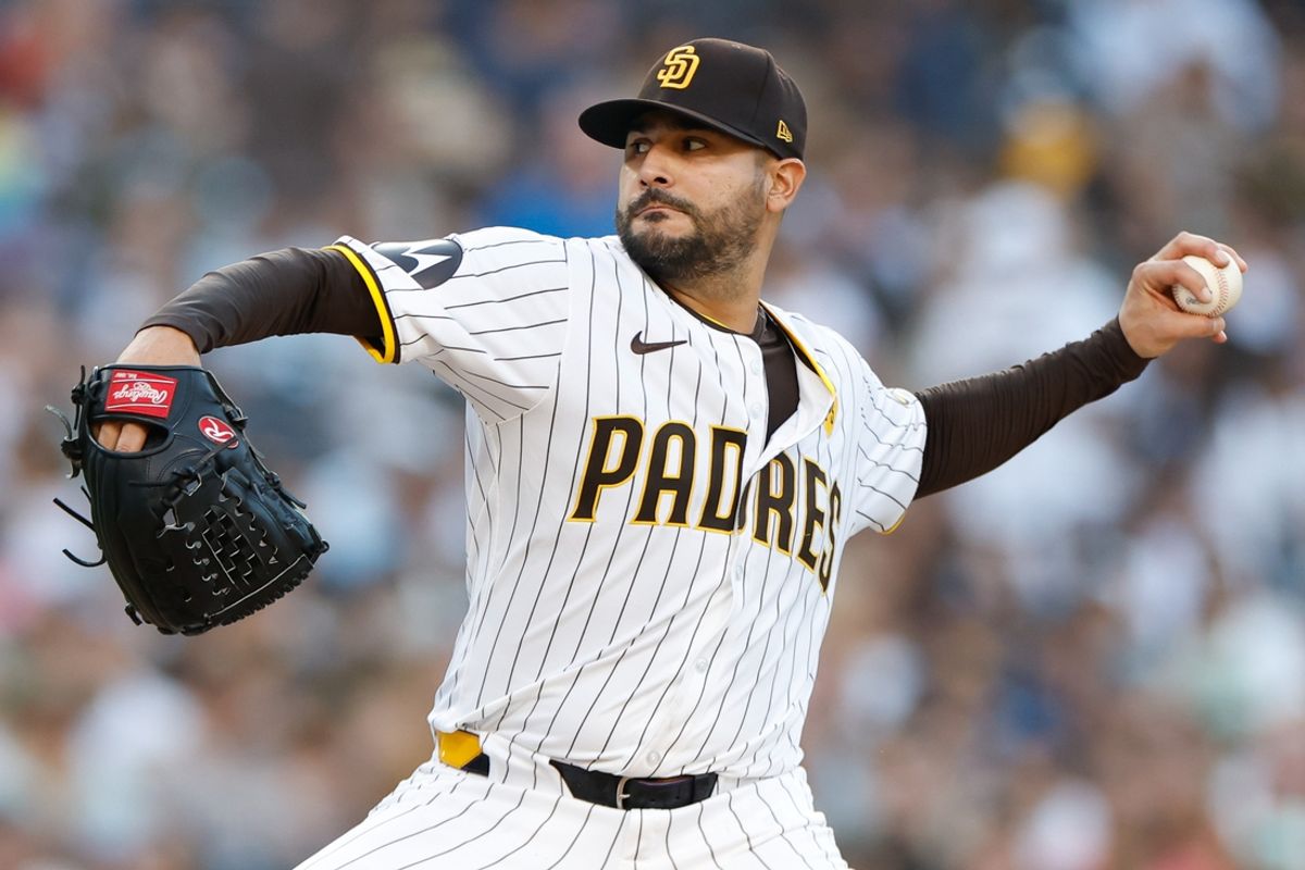 Aug 3, 2024; San Diego, California, USA; San Diego Padres starting pitcher Martin Perez (54) throws against the Colorado Rockies during the fifth inning at Petco Park. Mandatory Credit: David Frerker-USA TODAY Sports