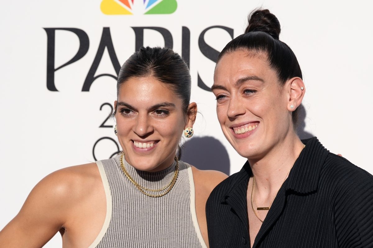 Aug 5, 2024; Paris, FRANCE; Breanna Stewart and Marta Xargay pose for a photograph during the Paris 2024 Olympic Summer Games at Team USA House. Mandatory Credit: John David Mercer-Imagn Images