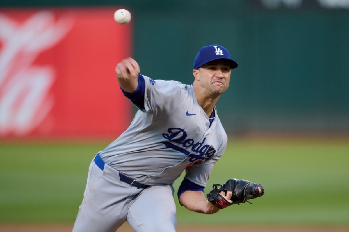 Aug 3, 2024; Oakland, California, USA; Los Angeles Dodgers starting pitcher Jack Flaherty (0) throws a pitch against the Oakland Athletics  during the fifth inning at Oakland-Alameda County Coliseum. Mandatory Credit: Robert Edwards-USA TODAY Sports