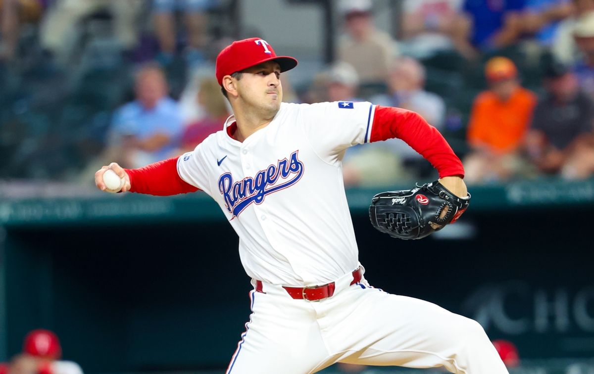 Aug 6, 2024; Arlington, Texas, USA; Texas Rangers starting pitcher Tyler Mahle (51) throws during the third inning against the Houston Astros at Globe Life Field. Mandatory Credit: Kevin Jairaj-USA TODAY Sports