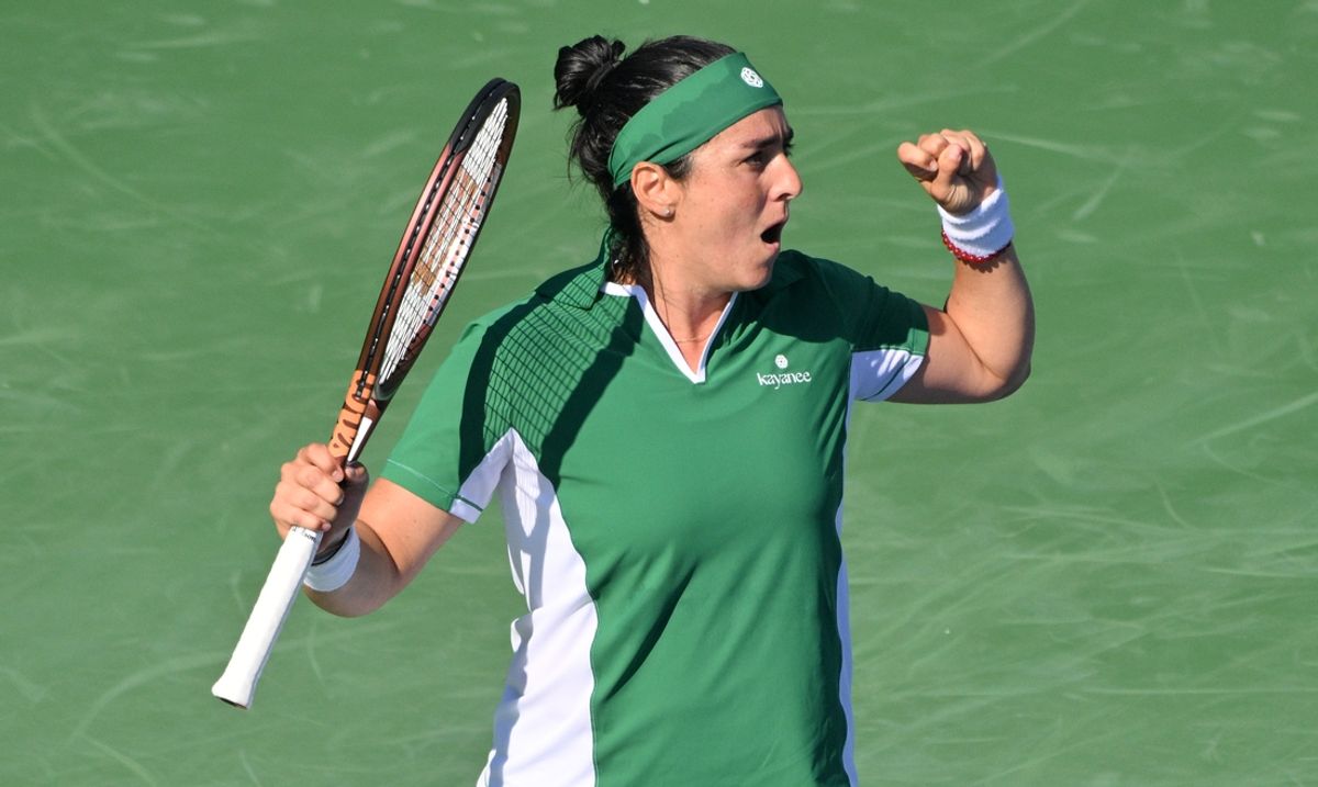 Aug 7, 2024; Toronto, Ontario, Canada;   Ons Jabeur (TUN) reacts after losing a point against Naomi Osaka (JPN, not shown) in second round play at Sobeys Stadium. Mandatory Credit: Dan Hamilton-Imagn Images