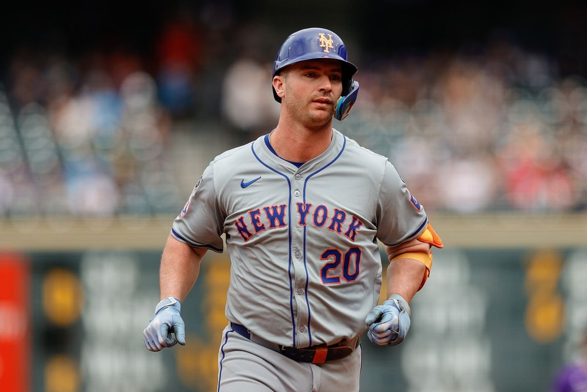 Aug 8, 2024; Denver, Colorado, USA; New York Mets first baseman Pete Alonso (20) rounds the bases on a solo home run in the third inning against the Colorado Rockies at Coors Field. Mandatory Credit: Isaiah J. Downing-USA TODAY Sports