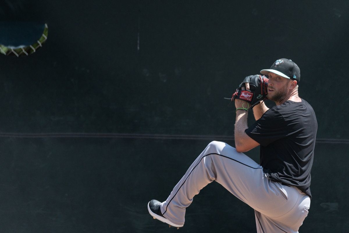 Merrill Kelly pitches in a 3-inning simulated game at Salt River Fields on July 31, 2024, in Scottsdale. Kelly has been on the injured list with a right shoulder injury since April.