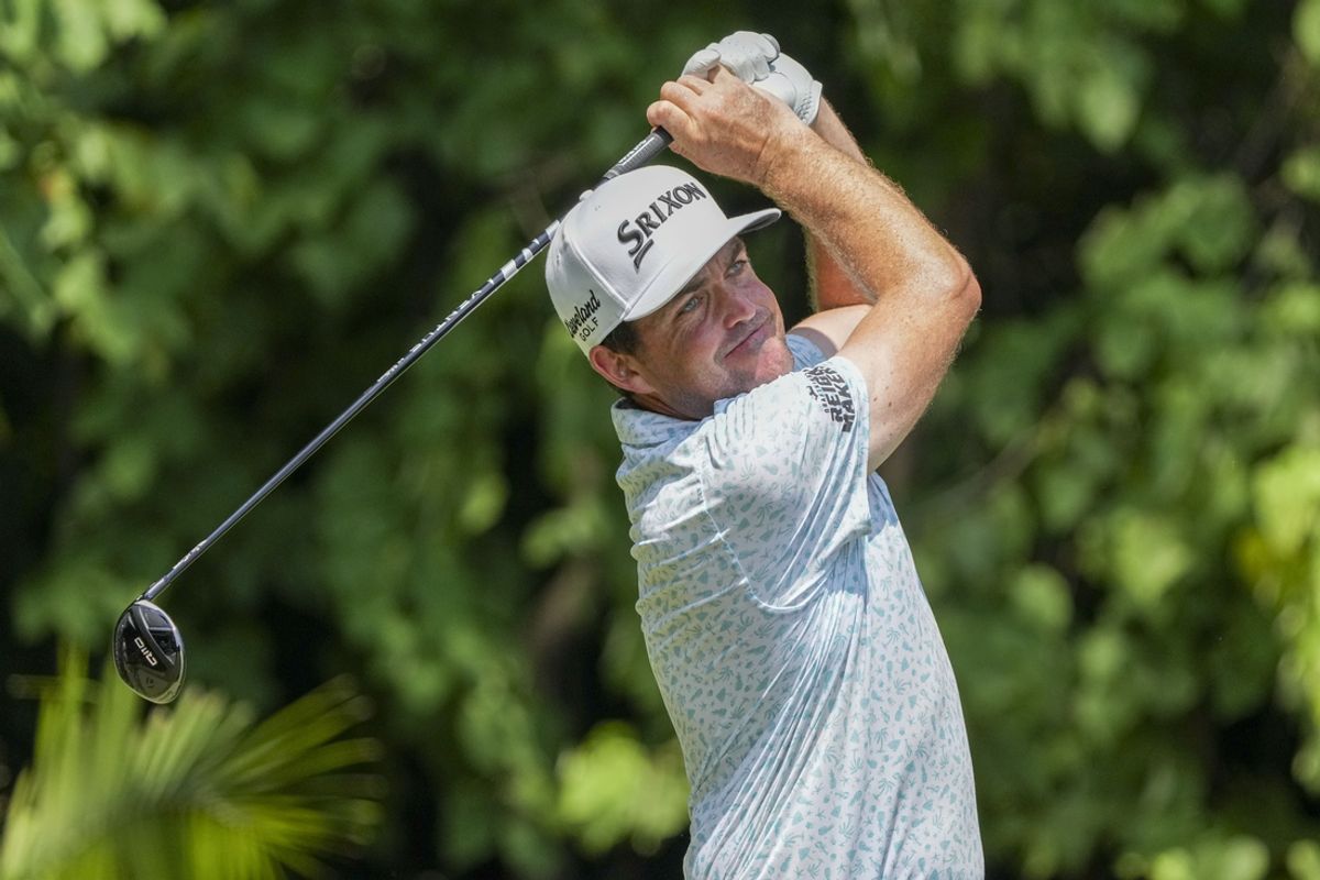 Aug 10, 2024; Greensboro, North Carolina, USA; Keegan Bradley hits his tee shot on two during the second round of the Wyndham Championship golf tournament at Sedgefield Country Club. Mandatory Credit: Jim Dedmon-USA TODAY Sports