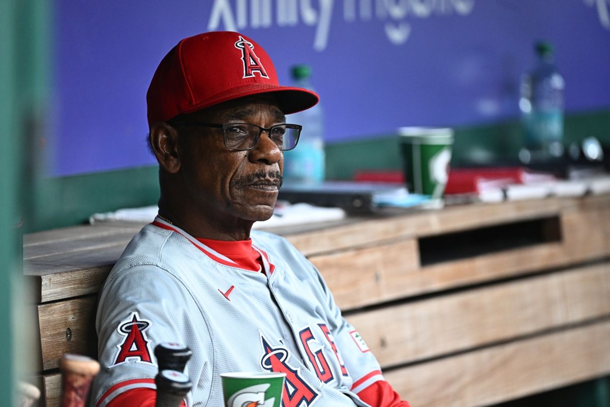 Aug 10, 2024; Washington, District of Columbia, USA;  Los Angeles Angels manager Ron Washington (37) looks out onto the field before the game between the Washington Nationals and the Los Angeles Angels at Nationals Park. Mandatory Credit: James A. Pittman-USA TODAY Sports