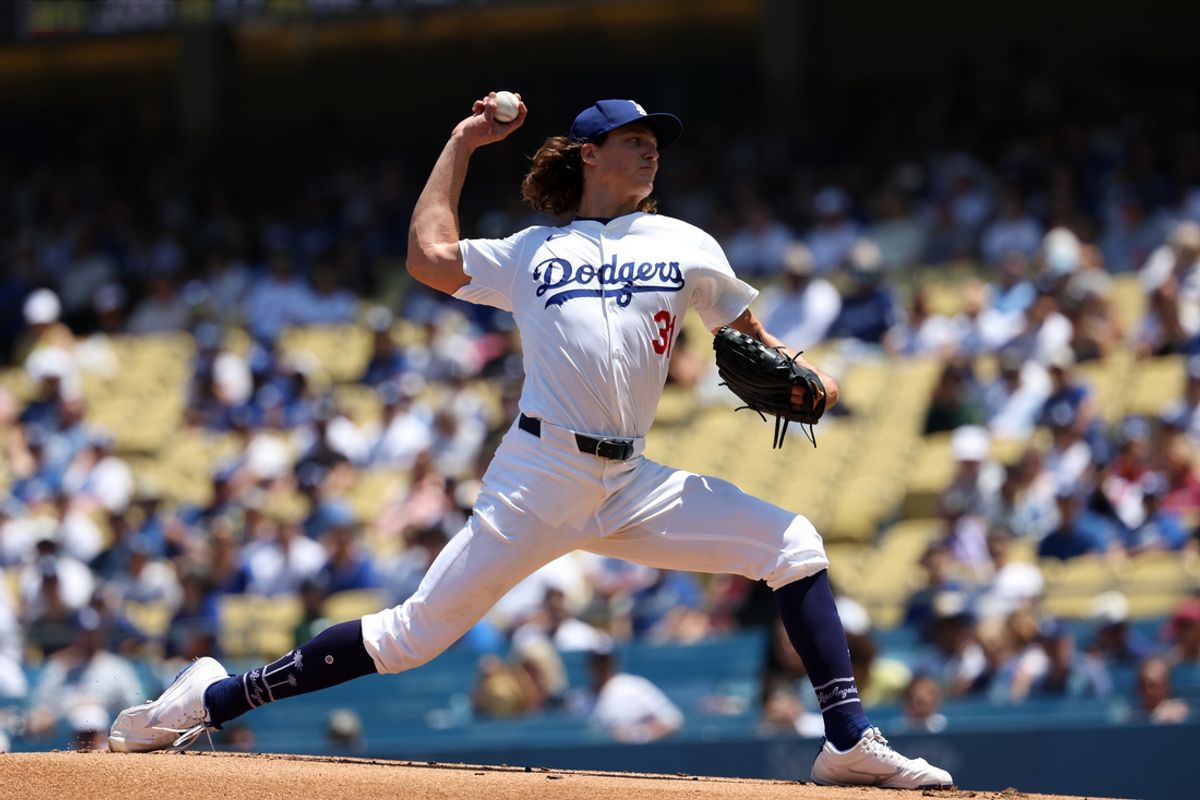 Aug 11, 2024; Los Angeles, California, USA;  Los Angeles Dodgers starting pitcher Tyler Glasnow (31) throws during the first inning against the Pittsburgh Pirates at Dodger Stadium. Mandatory Credit: Kiyoshi Mio-USA TODAY Sports