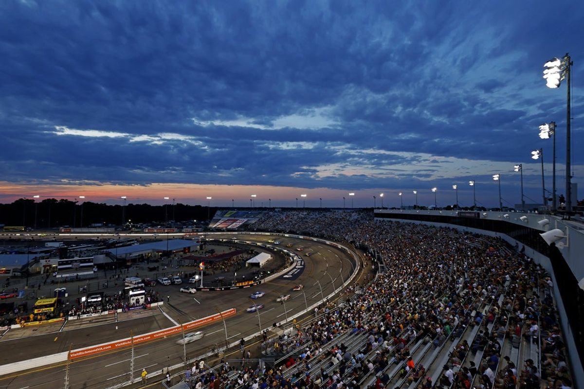 Aug 11, 2024; Richmond, Virginia, USA; A view if the track during the Cook Out 400 at Richmond Raceway. Mandatory Credit: Peter Casey-Imagn Images