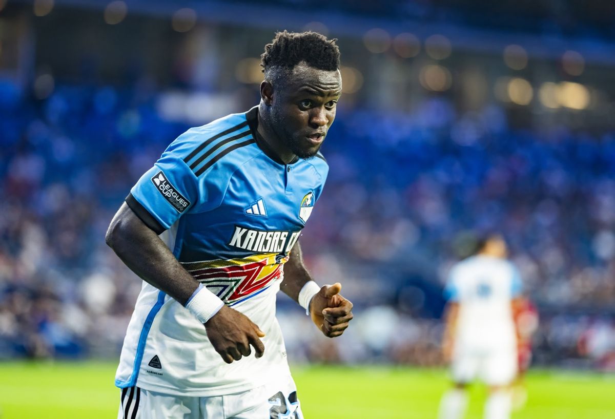 Aug 5, 2024; Kansas City, Kansas, USA; Sporting Kansas City forward Willy Agada (23) gets ready for a corner kick during the second half against Toluca at Children's Mercy Park. Mandatory Credit: Jay Biggerstaff-USA TODAY Sports