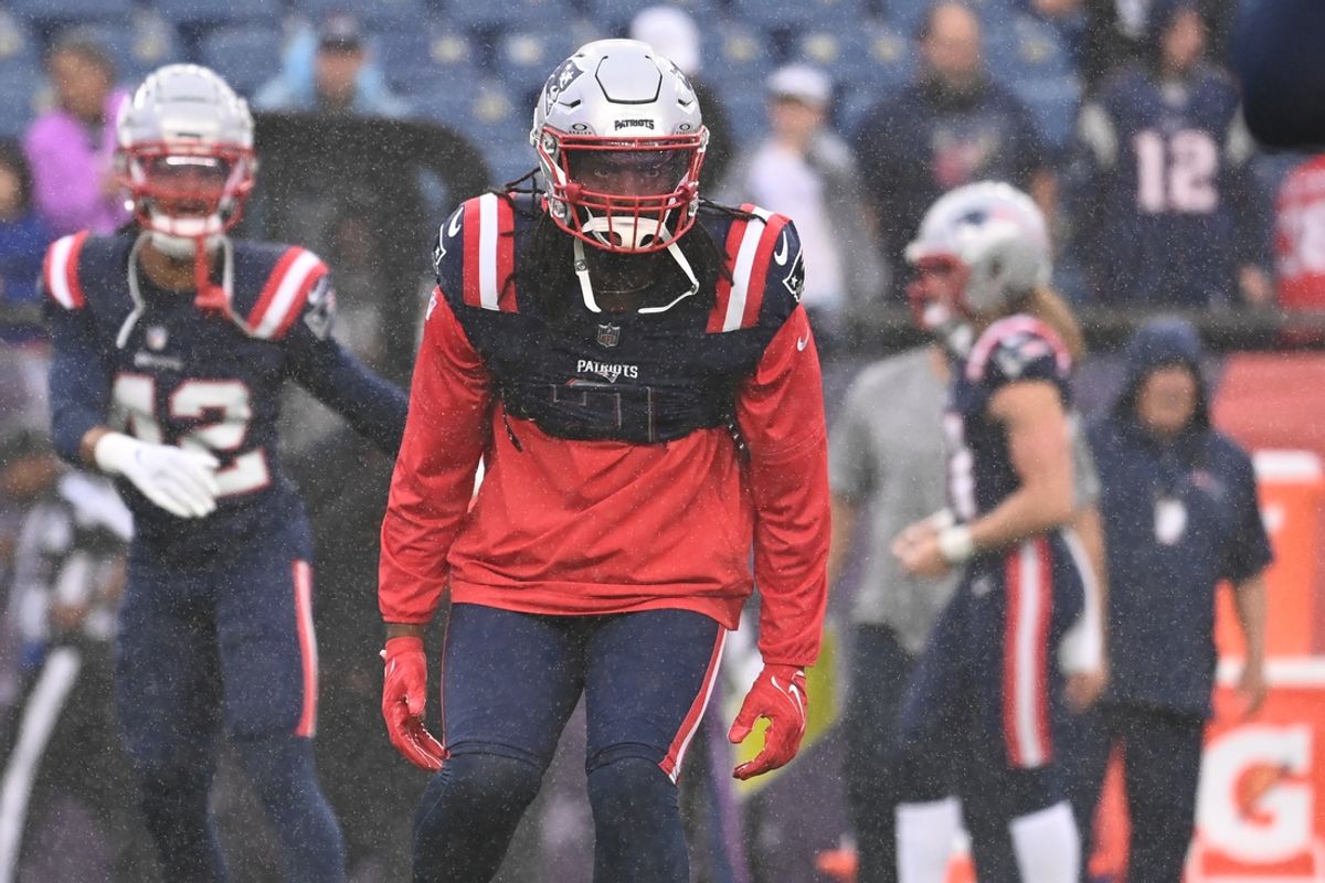 August 8, 2024; Foxborough, MA, USA;  New England Patriots linebacker Matthew Judon (9) warms up before a game against the Carolina Panthers at Gillette Stadium. Mandatory Credit: Eric Canha-USA TODAY Sports