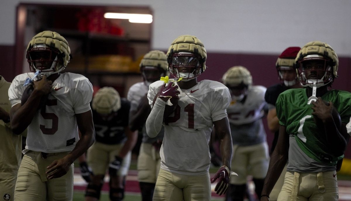 FSU football players participate in fall practice as the team prepares for Georgia Tech at the Albert J Dunlap training center on Tuesday, Aug. 13, 2024.