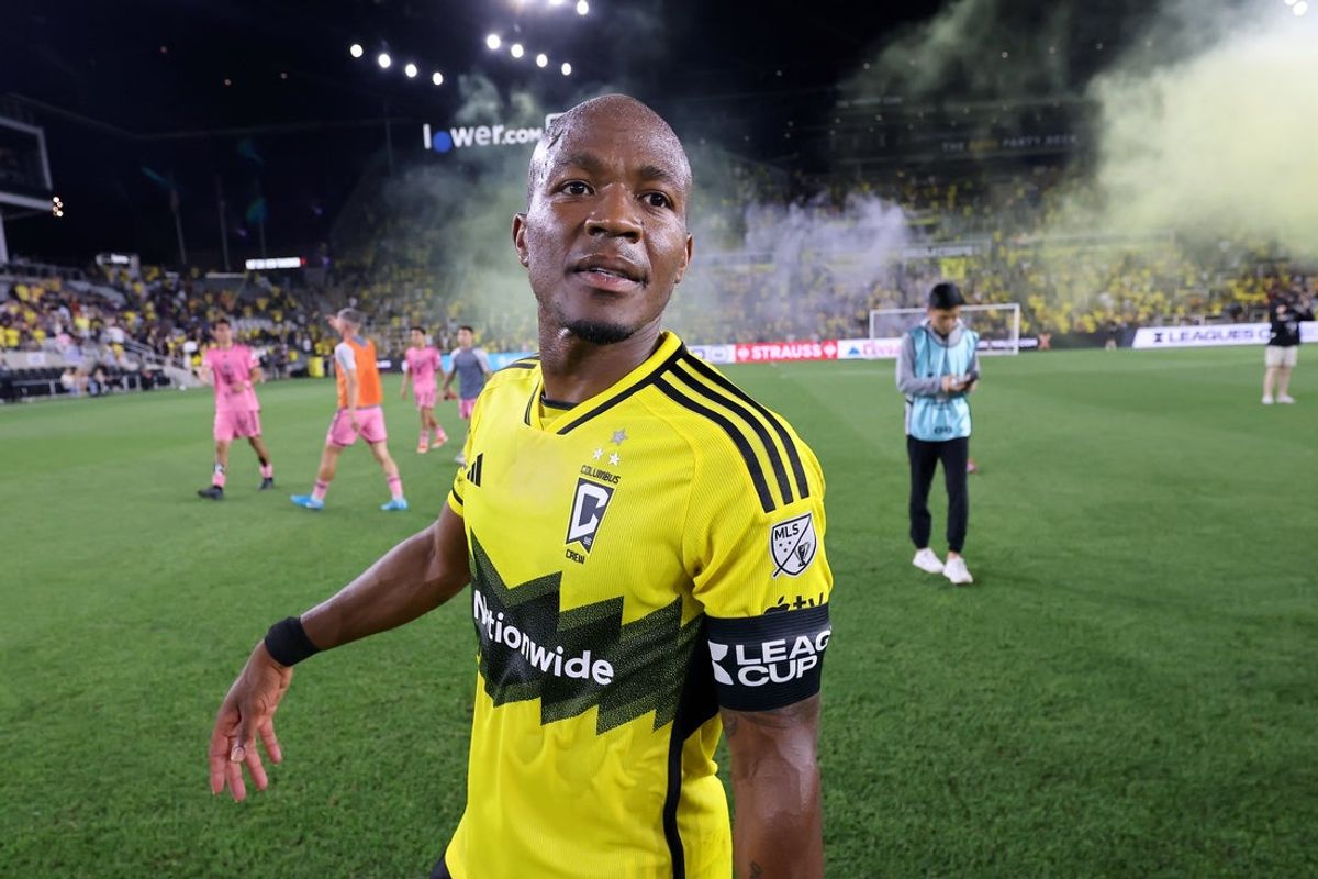 Aug 13, 2024; Columbus, Ohio, USA; Columbus Crew midfielder Darlington Nagbe (6) celebrates following the second half against Inter Miami CF at Lower.com. Mandatory Credit: Joseph Maiorana-Imagn Images