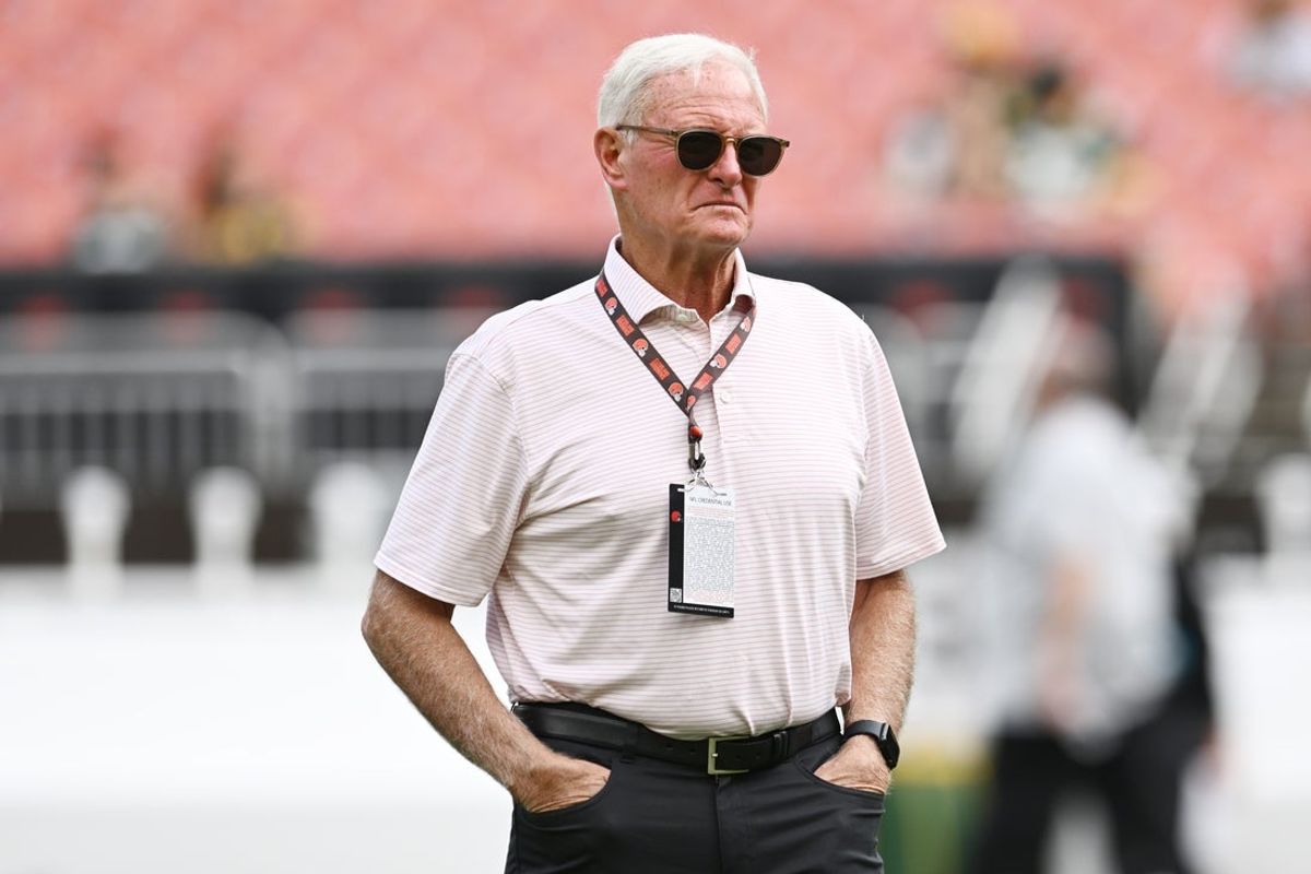 Aug 10, 2024; Cleveland, Ohio, USA; Cleveland Browns managing and principal partner Jimmy Haslam before the game at Cleveland Browns Stadium. Mandatory Credit: Ken Blaze-Imagn Images