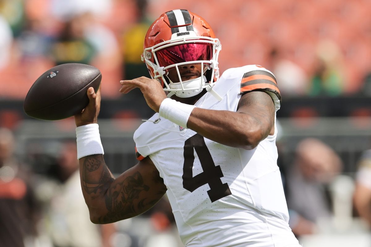 Cleveland Browns quarterback Deshaun Watson (4) before the game against the Green Bay Packers at Cleveland Browns Stadium. Mandatory Credit: Ken Blaze-Imagn Images