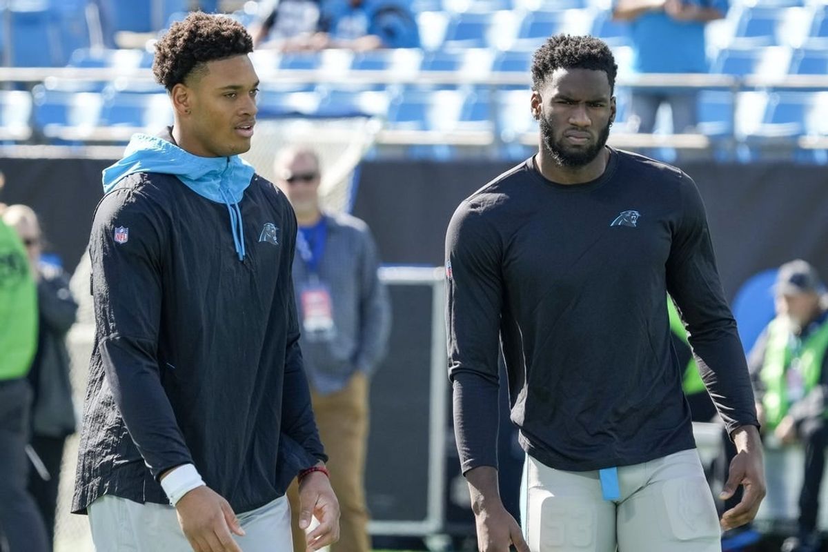 Carolina Panthers safety Jeremy Chinn (21) and defensive end Brian Burns (53) are priority free agents this offseason.