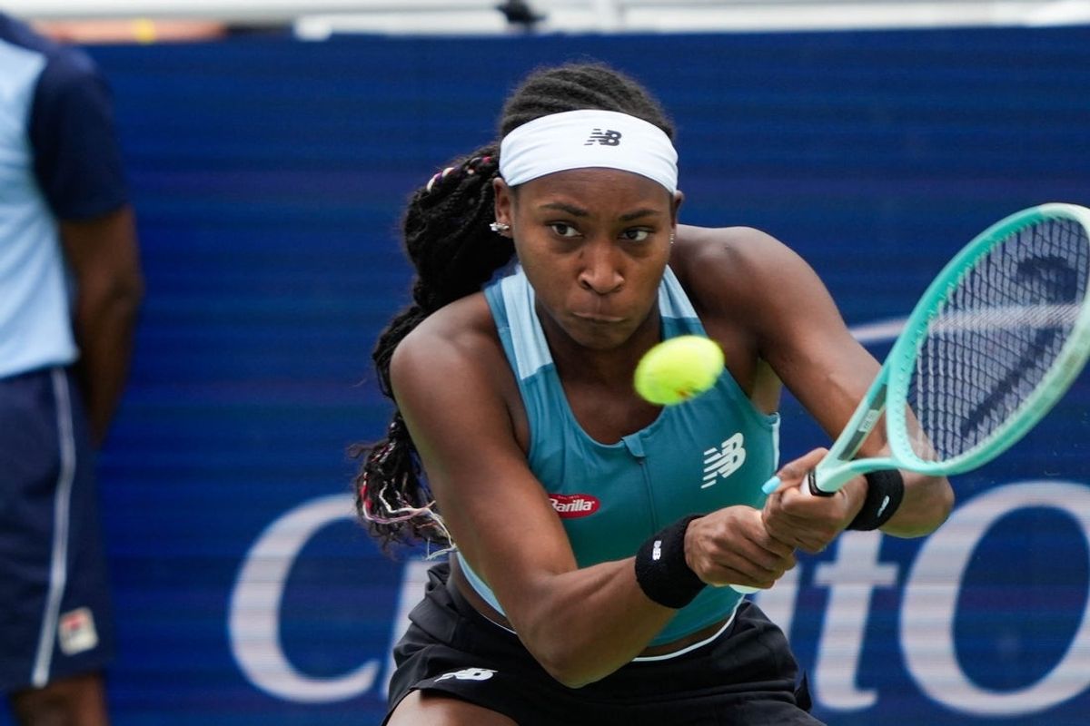 USA's Coco Gauff swings back during her match against Kazakhstan's Yulia Putintseva. Putintseva won the match.