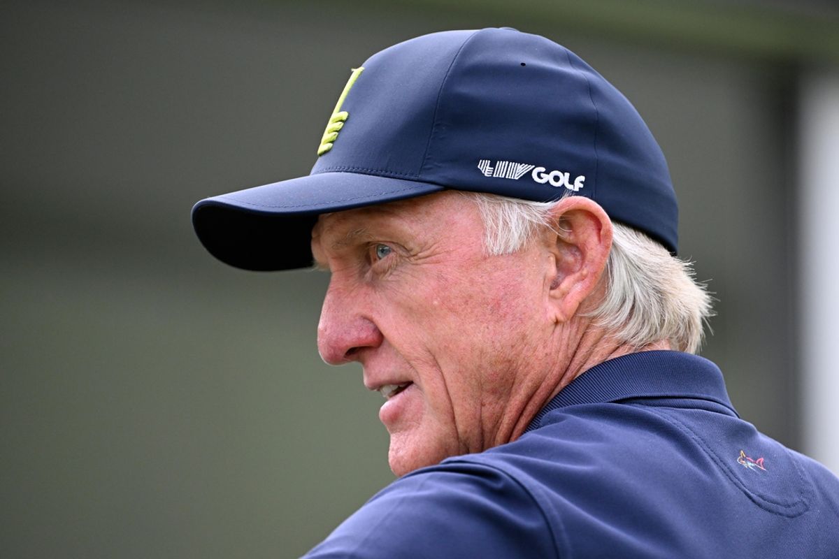 Aug 16, 2024; Greenbrier, West Virginia, USA;  LIV Golf CEO Greg Norman at The Old White at the Greenbrier. Mandatory Credit: Bob Donnan-Imagn Images