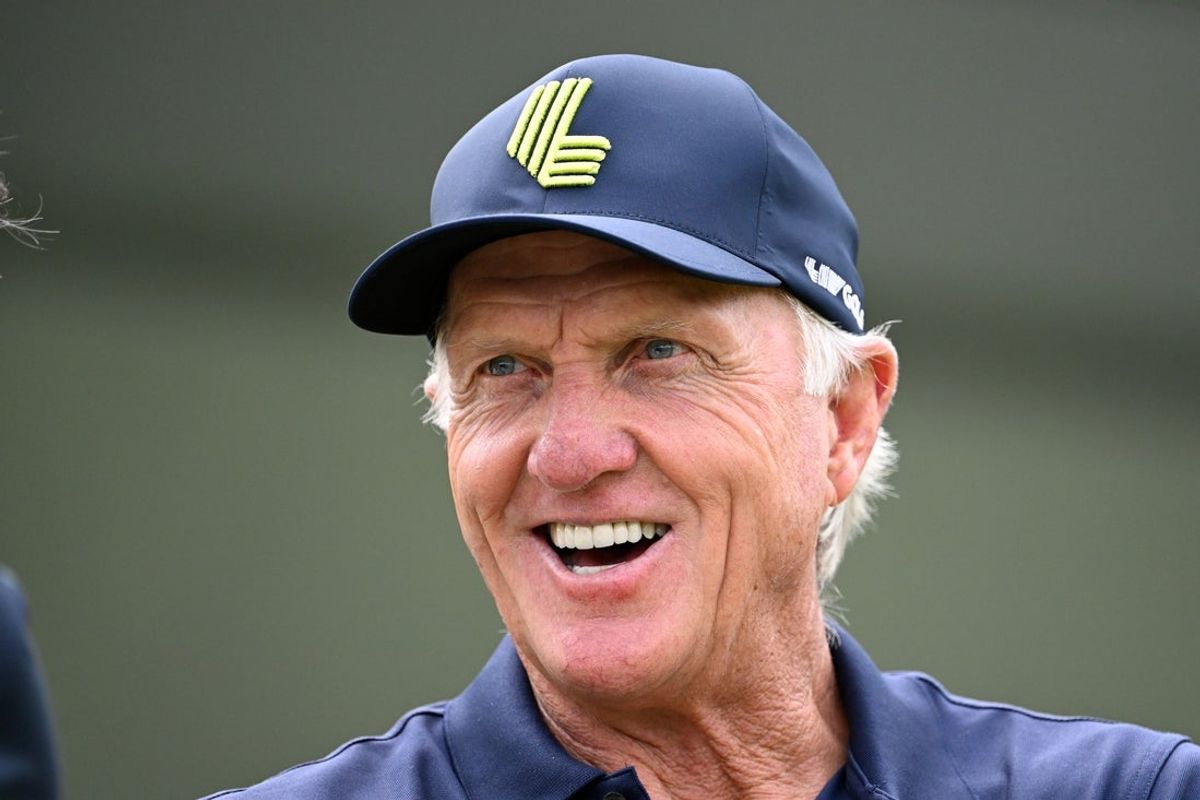 Aug 16, 2024; Greenbrier, West Virginia, USA;  LIV Golf CEO Greg Norman at The Old White at the Greenbrier. Mandatory Credit: Bob Donnan-Imagn Images