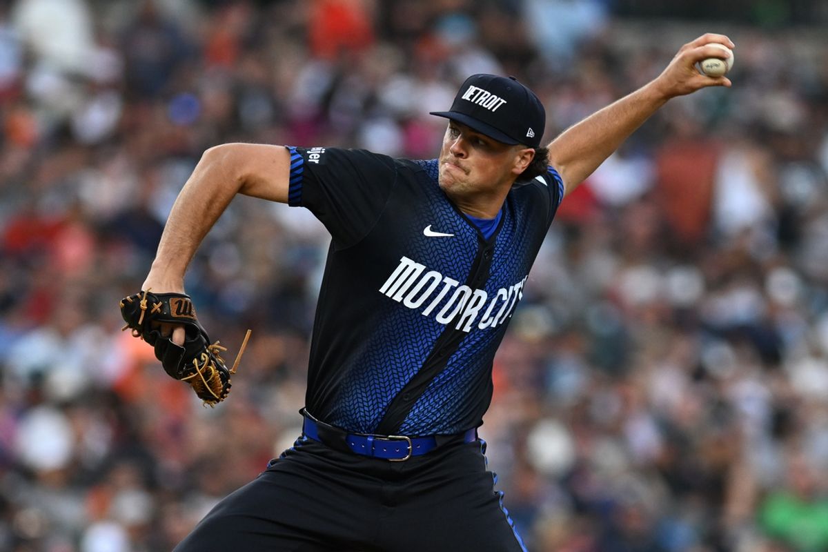 Aug 16, 2024; Detroit, Michigan, USA;  Detroit Tigers pitcher Brant Hurter (48) throws a pitch against the New York Yankees in the fifth inning at Comerica Park. Mandatory Credit: Lon Horwedel-Imagn Images