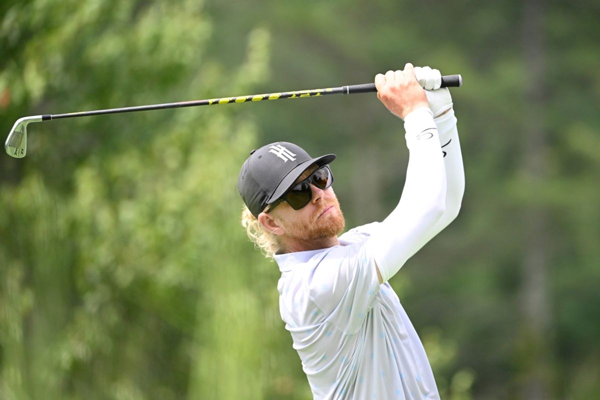Aug 17, 2024; Greenbrier, West Virginia, USA; Scott Vincent on the 5th hole at The Old White at the Greenbrier. Mandatory Credit: Bob Donnan-Imagn Images