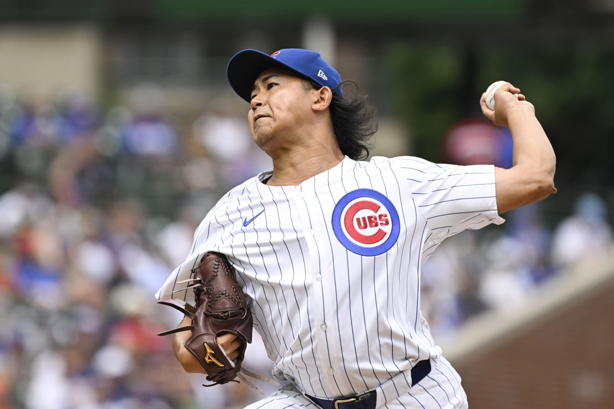 Aug 18, 2024; Chicago, Illinois, USA; Chicago Cubs pitcher Shota Imanaga (18) delivers against the Toronto Blue Jays during the first inning at Wrigley Field. Mandatory Credit: Matt Marton-USA TODAY Sports
