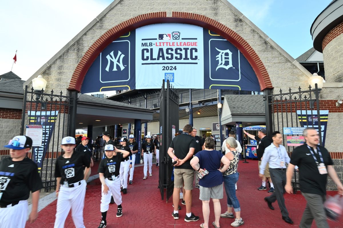 Aug 18, 2024; Williamsport, Pennsylvania, USA; A view of game signage before the game between the New York Yankees and the Detroit Tigers at BB&T Ballpark at Historic Bowman Field. Mandatory Credit: Kyle Ross-USA TODAY Sports