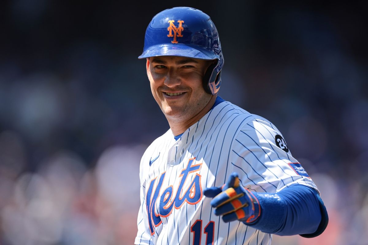Aug 21, 2024; New York City, New York, USA; New York Mets second baseman Jose Iglesias (11) reacts after a single fourth inning against the Baltimore Orioles at Citi Field. Mandatory Credit: Vincent Carchietta-USA TODAY Sports