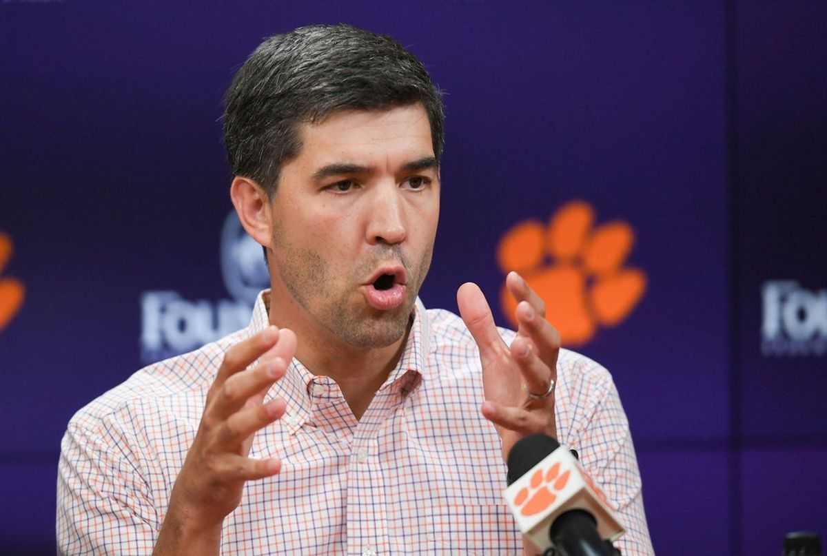 Graham Neff, Clemson University Tigers Athletic Director, gives a State of Clemson Athletics speech in the Smart Family Media Center in Clemson, S.C. Wednesday, August 21, 2024.