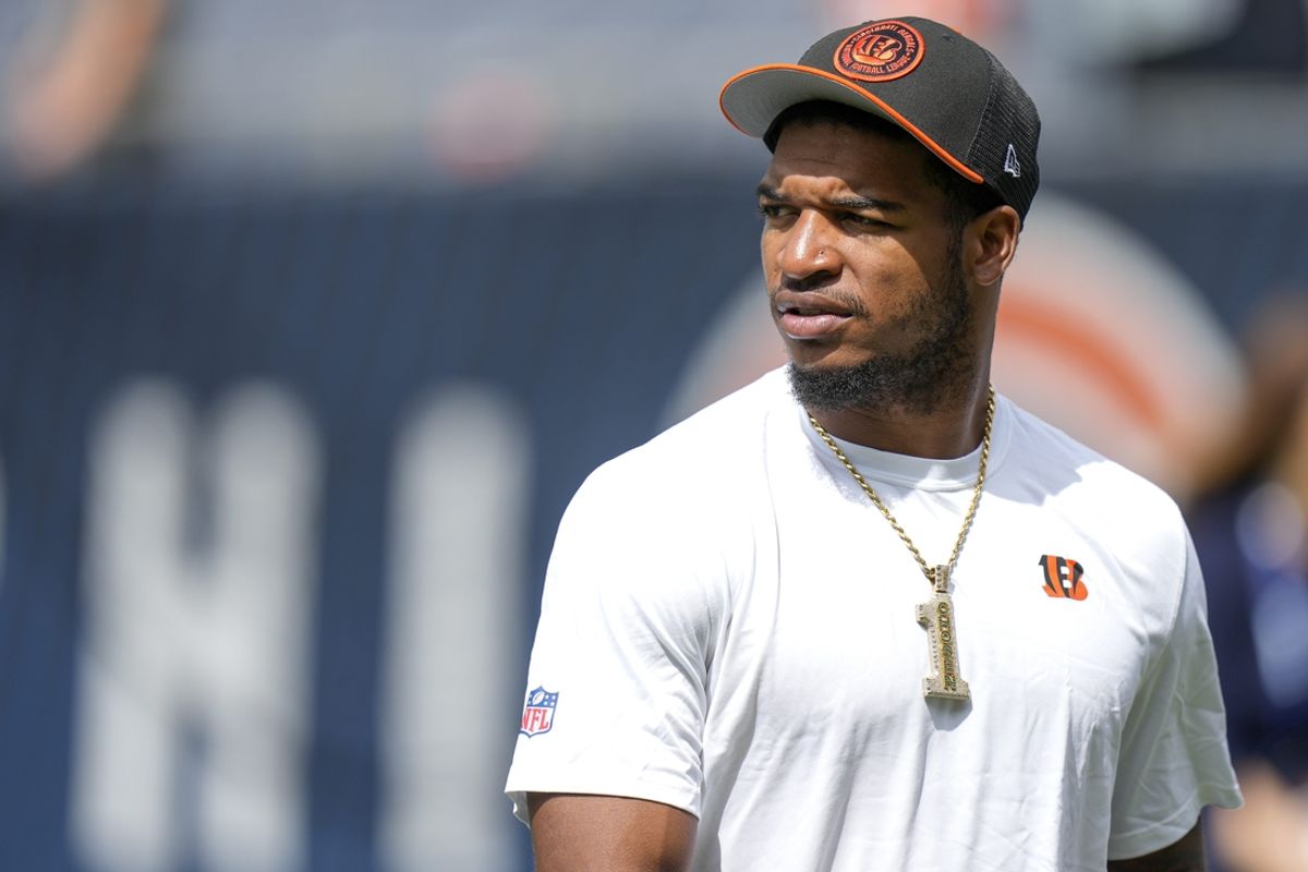 Cincinnati Bengals wide receiver Ja'Marr Chase (1) walks the field during warmups before the NFL Preseason Week 2 game between the Chicago Bears and the Cincinnati Bengals at Soldier Field in downtown Chicago on Saturday, Aug. 17, 2024.