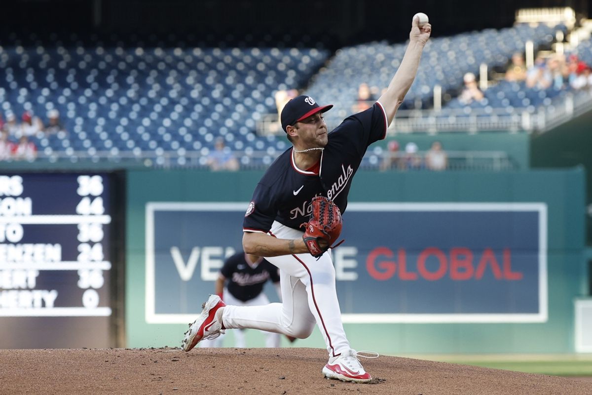 Aug 21, 2024; Washington, District of Columbia, USA; Washington Nationals starting pitcher Mitchell Parker (70) pitches against the Colorado Rockies during the first inning at Nationals Park. Mandatory Credit: Geoff Burke-USA TODAY Sports