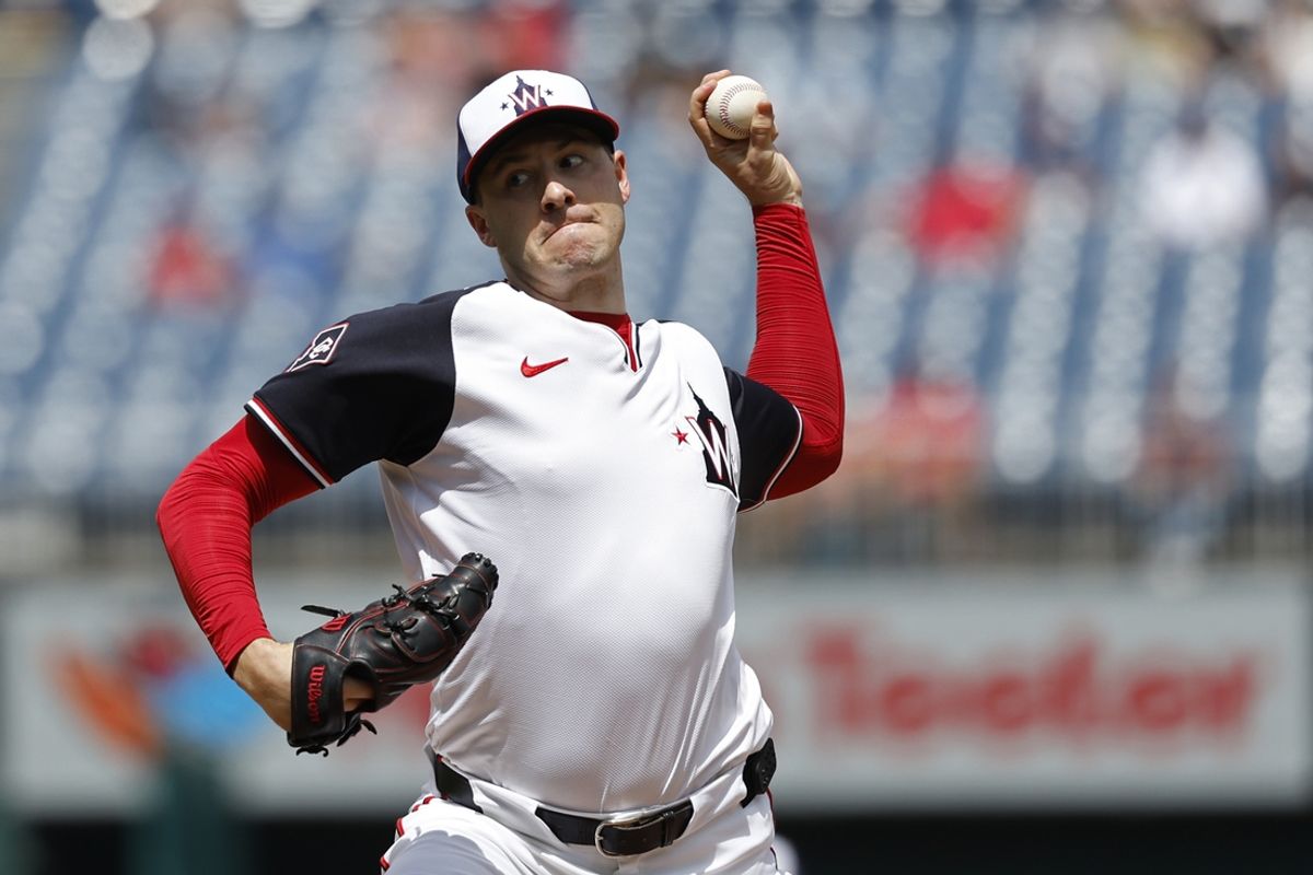 Aug 22, 2024; Washington, District of Columbia, USA; Washington Nationals starting pitcher Patrick Corbin (46) pitches against the Colorado Rockies during the second inning at Nationals Park. Mandatory Credit: Geoff Burke-USA TODAY Sports