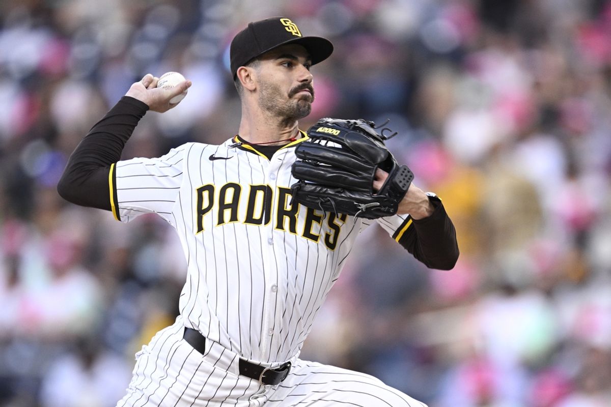 Aug 22, 2024; San Diego, California, USA; San Diego Padres starting pitcher Dylan Cease (84) pitches against the New York Mets during the first inning at Petco Park. Mandatory Credit: Orlando Ramirez-USA TODAY Sports
