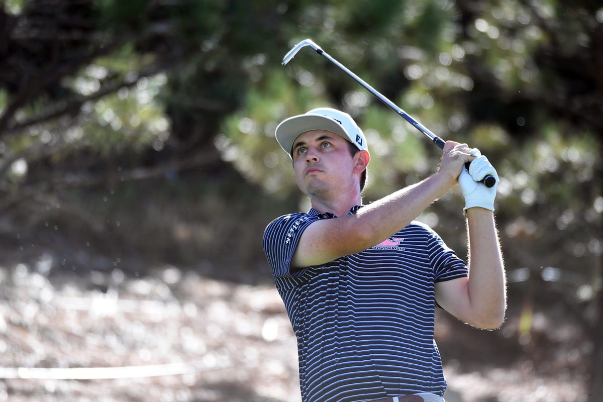 Aug 23, 2024; Castle Rock, Colorado, USA; J.T. Poston hits his tee shot on the seventh hole during the second round of the BMW Championship golf tournament at Castle Pines Golf Club. Mandatory Credit: Christopher Hanewinckel-Imagn Images