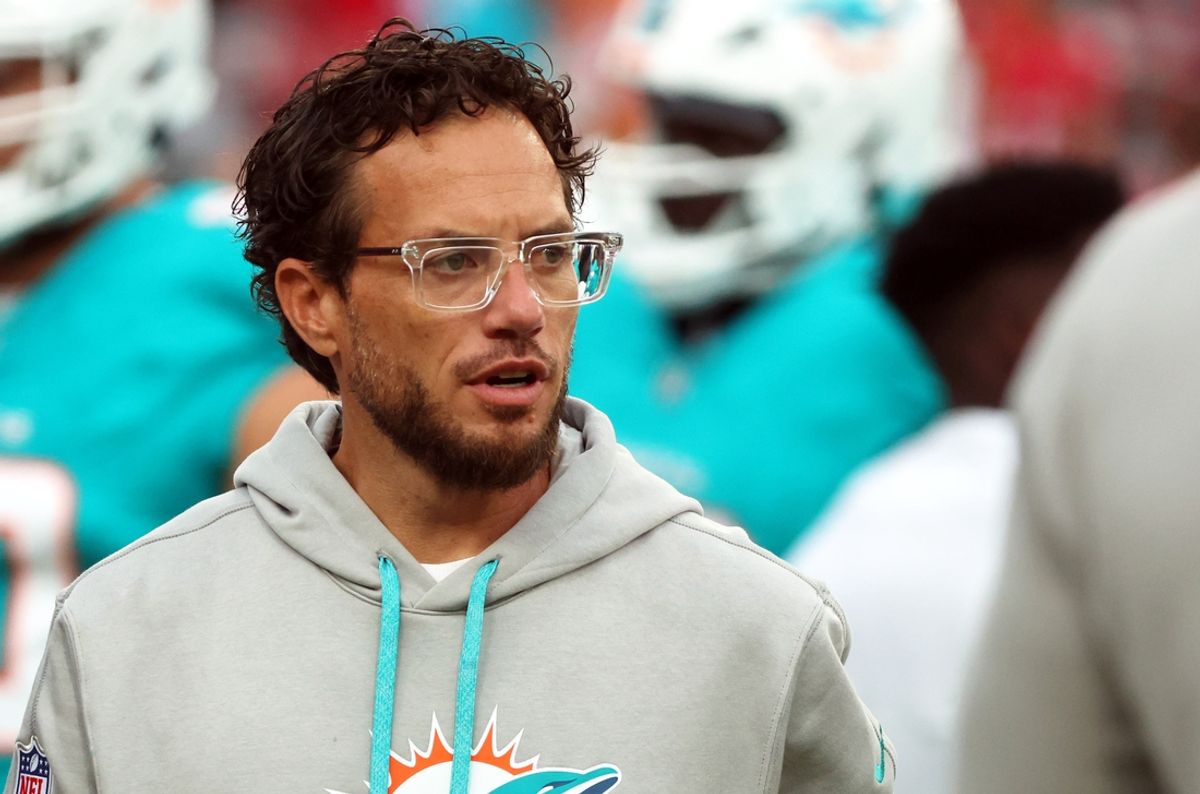 Aug 23, 2024; Tampa, Florida, USA;  Miami Dolphins head coach Mike McDaniel looks on against the Tampa Bay Buccaneers at Raymond James Stadium. Mandatory Credit: Kim Klement Neitzel-USA TODAY Sports