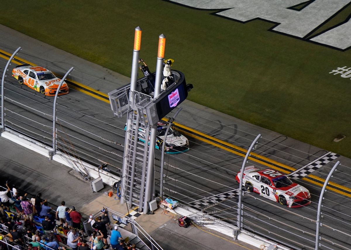 Ryan Truex celebrates after winning the Wawa 250 Powered by Coca-Cola at Daytona International Speedway, Friday, Aug. 23, 2024.