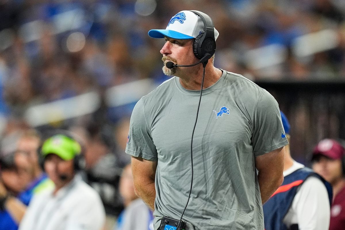 Detroit Lions head coach Dan Campbell watches a play against Pittsburgh Steelers during the first half of a preseason game at Ford Field in Detroit on Saturday, August 24, 2024.