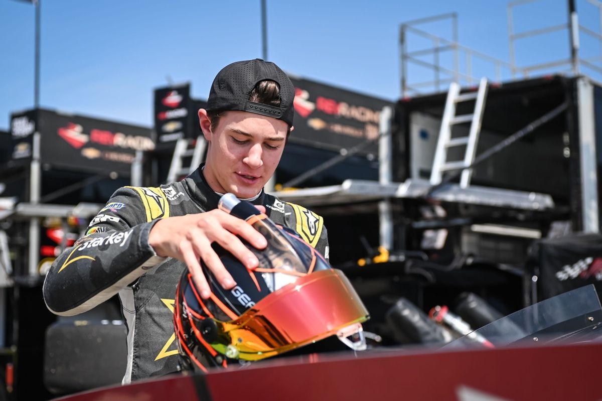 William Sawalich prepares for qualifying for the ARCA Menard’s Series Sprecher 150 on Saturday, August 24, 2024, at the Milwaukee Mile in West Allis, Wisconsin. The race is Sunday. He won the pole.