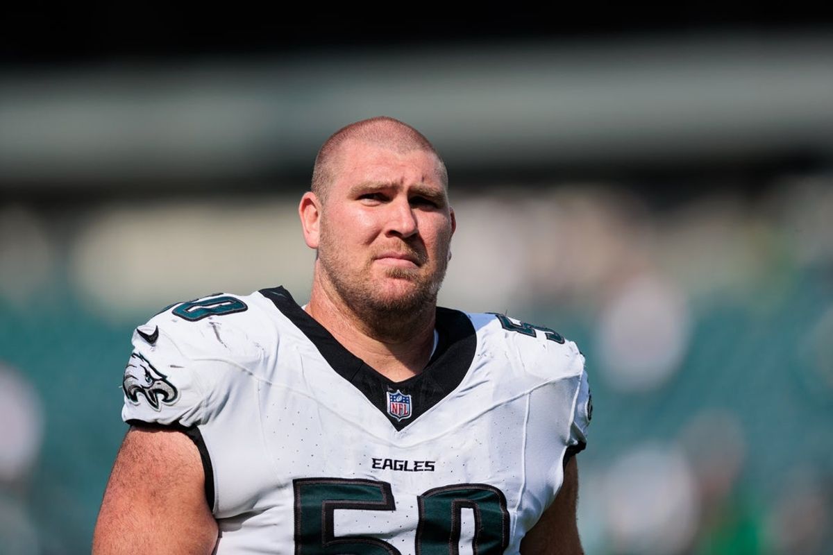 Aug 24, 2024; Philadelphia, Pennsylvania, USA; Philadelphia Eagles guard Max Scharping (50) walks off the field after the game against the Minnesota Vikings at Lincoln Financial Field. Mandatory Credit: Caean Couto-Imagn Images