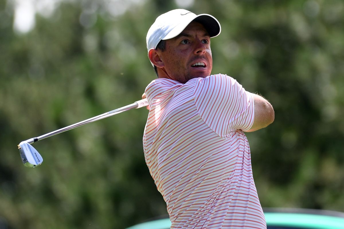 Aug 24, 2024; Castle Rock, Colorado, USA; Rory McIlroy hits his tee shot on the 16th hole during the third round of the BMW Championship golf tournament at Castle Pines Golf Club. Mandatory Credit: Christopher Hanewinckel-Imagn Images
