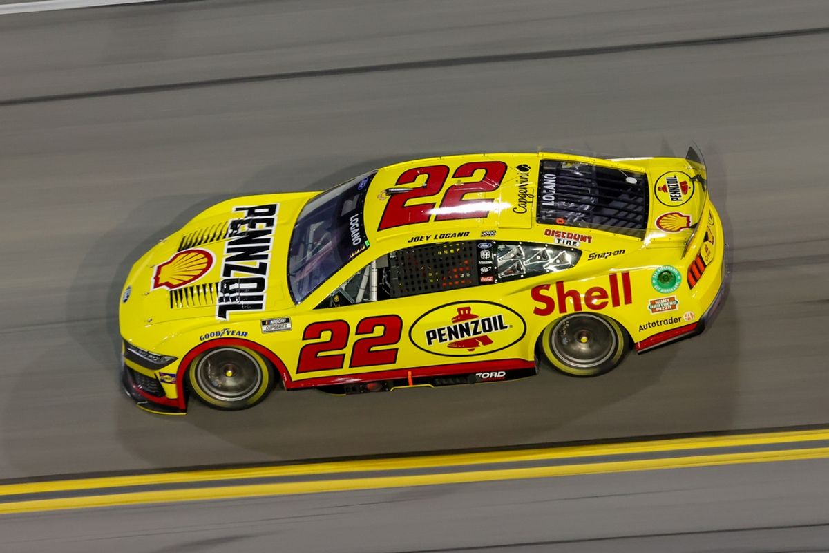 Aug 24, 2024; Daytona Beach, Florida, USA; NASCAR Cup Series driver Joey Logano (22) during the Coke 400 at Daytona International Speedway. Mandatory Credit: Mike Watters-Imagn Images