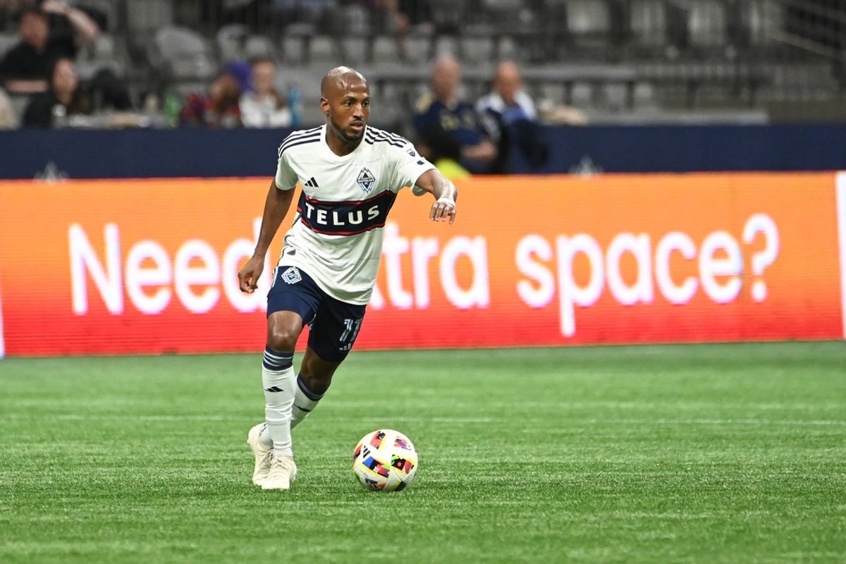Aug 27, 2024; Vancouver, British Columbia, CAN; Vancouver Whitecaps FC forward Fafa Picault (11) dribbles the ball during the second half against Pacific FC at BC Place. Mandatory Credit: Simon Fearn-USA TODAY Sports